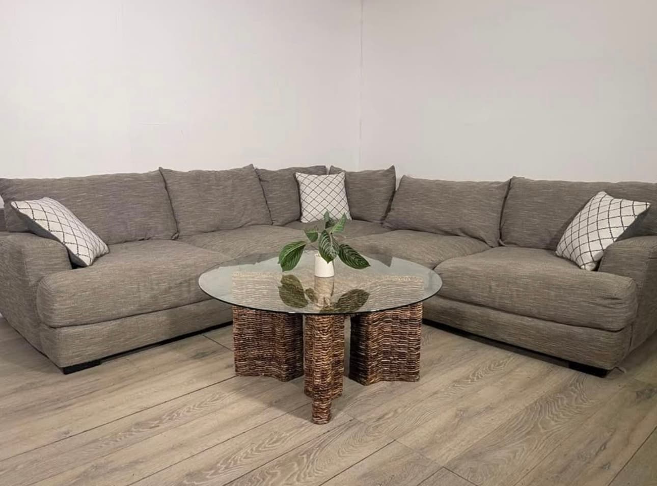 Raymour & Flanigan 3-piece sectional in mocha microfiber