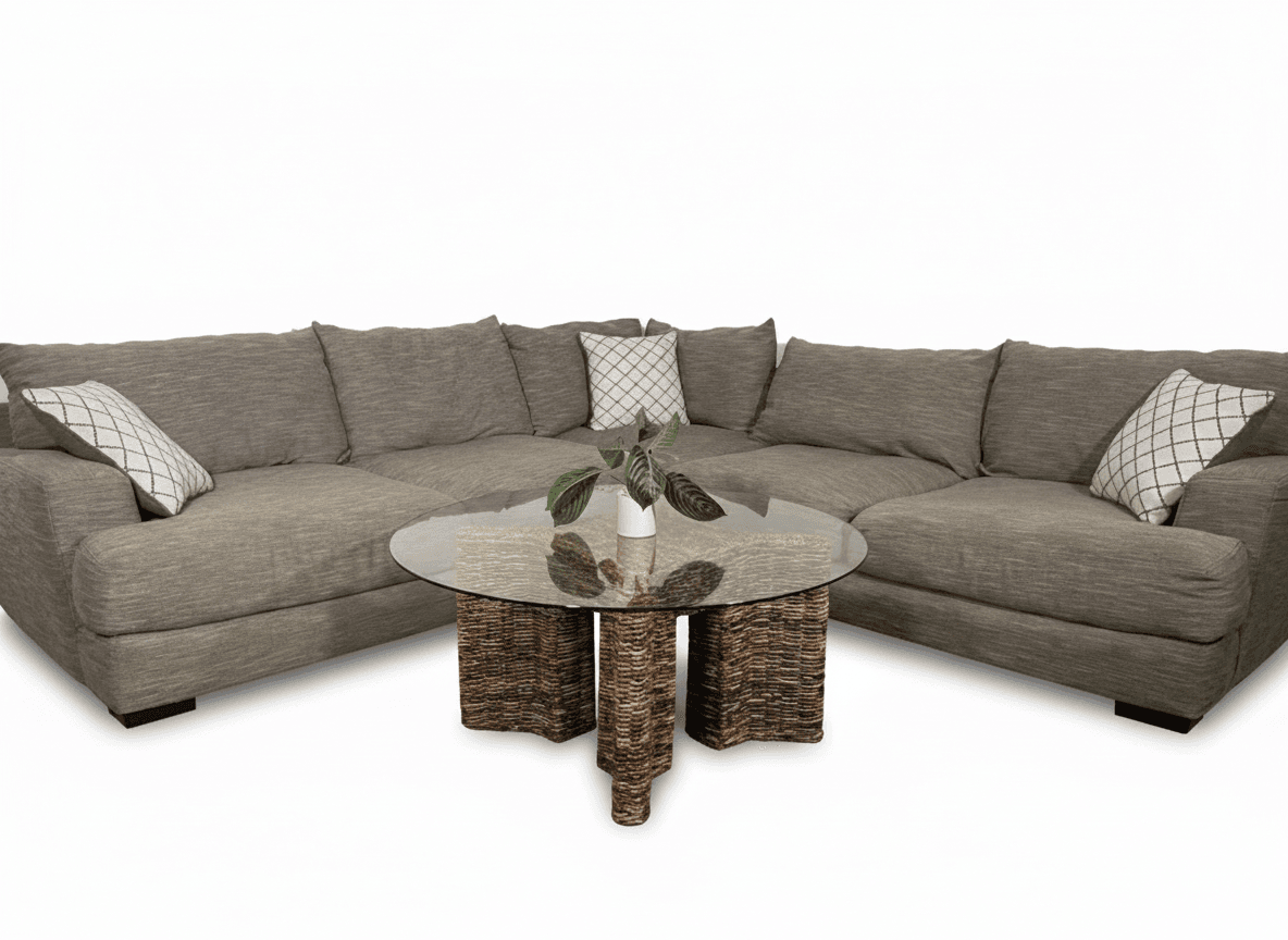 Raymour & Flanigan 3-piece sectional on white background